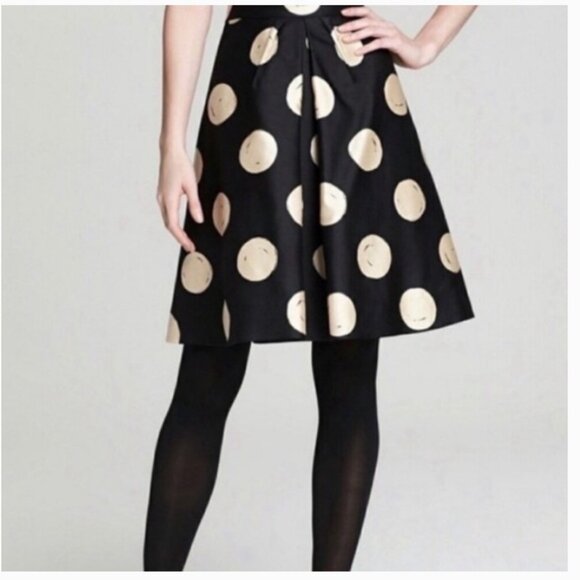 kate spade Dresses & Skirts - Kate Spade Black & Cork Polka Dot Silk Pleated 'Holly' Skirt - Size 12